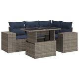 5 Piece Garden Sofa Set with Cushions Grey Poly Rattan 3326792