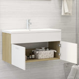 Sink Cabinet with Built-in Basin White and Sonoma Oak Engineered Wood 3070843
