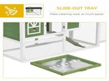Wooden Rabbit Hutch and Run with Sliding Tray, Ramp, Water-resistant Roof, for 2-4 Rabbits, Green T3398P547948