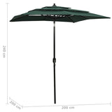 3-Tier Garden Parasol with Aluminium Pole Green 2x2 m 313845