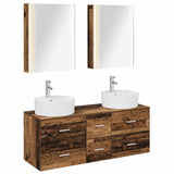 Bathroom Furniture Set 5 pcs Old Wood Engineered Wood and Glass 3406933