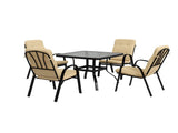 5 Pieces Outdoor Square Garden Dining Set w/ Tempered Glass Dining Table 4 Cushioned Armchairs, T3398P314105