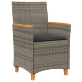Garden Chairs with Cushions 2 pcs Grey Poly Rattan&Solid Wood 368721