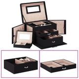 ZNTS Jewellery Box 3-Layer with Mirror Lockable Black 26x18x17.5 cm 4103559