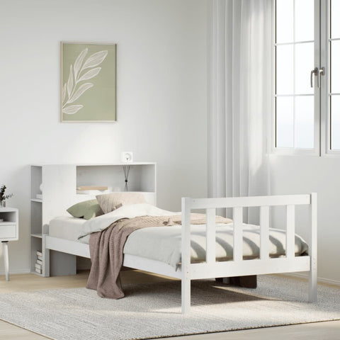 ZNTS Bookcase Bed without Mattress White 90x190 cm Single Solid Wood Pine 3321679
