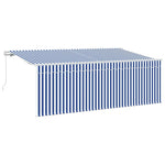 Retractable Awning Manual Blue and White 400 x 200 cm Fabric 3329777