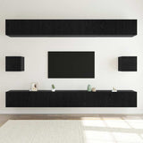 TV Cabinet Set Wall-mounted 8 pcs Black Oak Engineered Wood 3332586