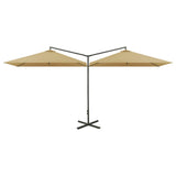 Double Garden Parasol with Steel Pole Taupe 600x300 cm 312557
