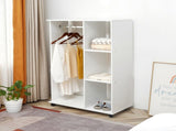 Open Wardrobe on Wheels, Bedroom Wardrobe with Clothes Hanging Rail, 3 Storage Shelves, Mobile T3398P328079