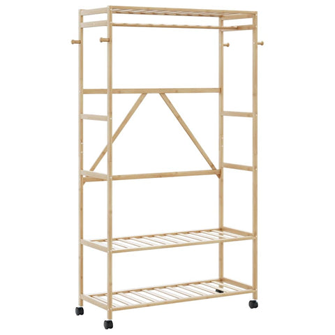 ZNTS Clothes Rack with Shelves and Wheels 110x40x180 cm Bamboo 4008923