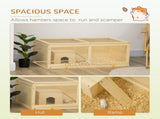 Wooden Hamster Cage with Sliding Tray, Openable Top, Hut for Syrian Hamster, Natural Wood Finish T3398P350085