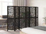 Room Divider 6 Panels Black Solid Wood Paulownia 358762