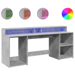 Desk with LED Lights Concrete Grey 200x55x91 cm Engineered Wood 3309441