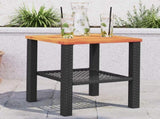 Garden Table Black 40x40x42 cm Poly Rattan Acacia Wood 366263