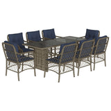 9 Piece Garden Dining Set with Cushions Grey Poly Rattan 3212069