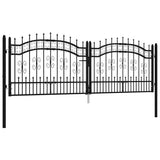 Fence Gate KAMPEN with Spear Top Black 302x100 cm Steel 151095