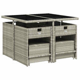 9 Piece Garden Dining Set with Cushions Light Grey Poly Rattan 3211139