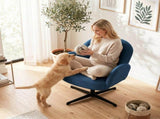 Swivel Accent Chair, Shell-Shaped Armchair with Spring Cushion, Metal Base, Dark Blue T3398P554079