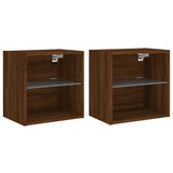 Bedside Cabinets with LED Lights Wall-mounted 2 pcs Brown Oak 837077