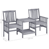 Garden Chair With Tea Table Grey Solid Acacia Wood Medium Durable 311884