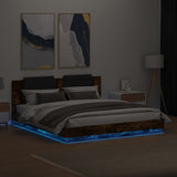 Bed Frame with LED without Mattress Smoked Oak 200x200 cm 3209986