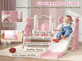 4 in 1 Kids Slide and Swing Set with Climber, Basketball Hoop, Rabbit-Themed, Pink T3398P378997