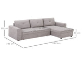 Linen-Look 'L' Storage Sofa Bed - Light Grey T3398P377950