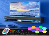 Floating TV Unit, Wall Mounted TV Cabinet for TVs up to 65", High Gloss Media Wall Unit with LED T3398P328293