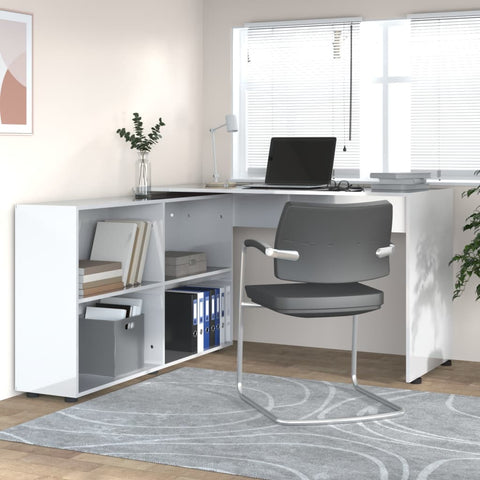 ZNTS Corner Desk High Gloss White Engineered Wood 342661