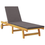 Sun Lounger Reclining with Cushion Dark Grey Solid Acacia Wood 3407700