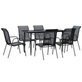7 Piece Garden Dining Set Black Steel and Textilene 3200685