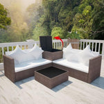 4 Piece Garden Lounge Set with Cushions Poly Rattan Brown 42988