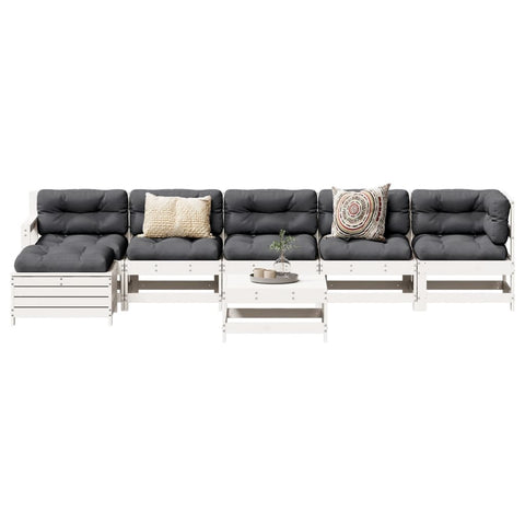 ZNTS 7 Piece Garden Lounge Set White Solid Wood Pine 3250617