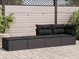 2 Piece Garden Sofa Set with Cushions Black Poly Rattan Acacia 3328678