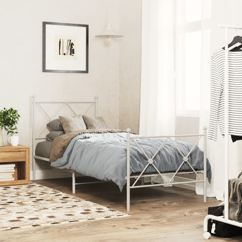 Metal Bed Frame without Mattress with Footboard White 75x190cm 376559