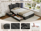 3ft Single Upholstered Bed with Rivet Design and Charging Station, Two Storage Drawers, Adjustable N652P412012G