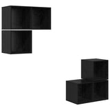 TV Cabinet Set Wall-mounted 4 pcs Black Oak Engineered Wood 3393289