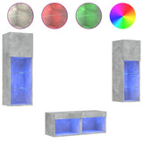 4 Piece TV Wall Cabinets with LED Lights Concrete Grey 3216579