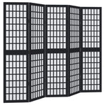 ZNTS Room Divider 5 Panels Black Solid Wood Paulownia 358773