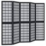 ZNTS Room Divider 5 Panels Black Solid Wood Paulownia 358773