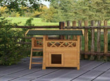 Cat House Outdoor w/ Balcony Stairs Roof, 77 x 50 x 73 cm, Natural Wood Finish T3398P349841