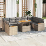 ZNTS 10 Piece Garden Sofa Set with Cushions Beige Poly Rattan Acacia 3327531