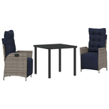 Garden Dining Set with Cushion 3 pcs Grey and Black Rattan 3380582