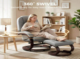 Swivel Recliner Chair with Footstool, PU Leather Recliner Armchair with Adjustable Back and Wood T3398P554311