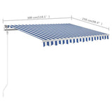 Manual Retractable Awning with Posts 3x2.5 m Blue and White 3069896