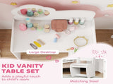 Kids Dressing Table with Mirror, Stool, Kids Vanity Table with Shelves, for Ages 3-8 Years, White T3398P422176