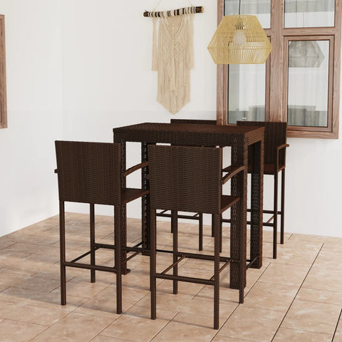 5 Piece Outdoor Bar Set with Armrest Poly Rattan Brown 3064810