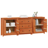 Sideboard with Drawer 3 pcs Wax Brown Solid Pine Wood 3424977