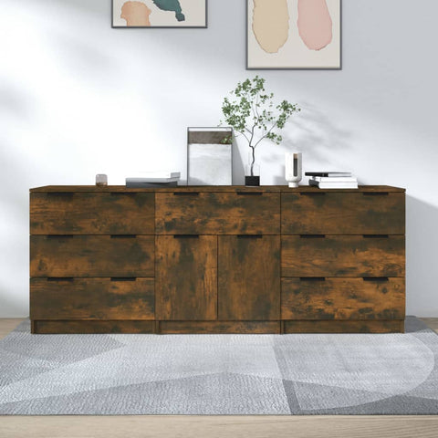 3 Piece Sideboards Smoked Oak Engineered Wood 3115801