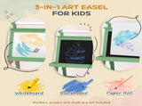 3 in 1 Kids Easel Double-Sided Magnetic Whiteboard and Chalkboard with Paper Roll, Storage Baskets T3398P378909